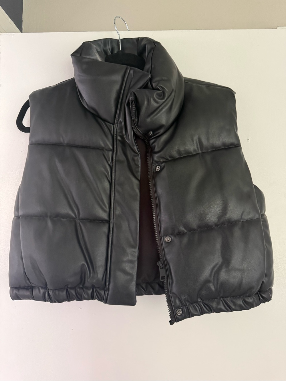 Zara Black Quilted Faux Leather Puffer Vest
